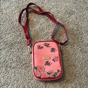 Shrek Donkey and Dragon Pink Crossbody Bag with Floral Design